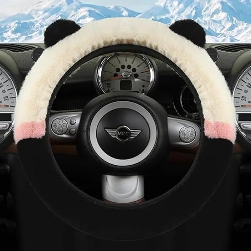 Lenkradhülle Winter Warm Cartoon Frostschutz Niedlicher Auto Panda Plüsch Elastisch Ohne Innenring Auto Lenkradbezug Lenkradschoner(Beige) von DBBPVPLFC