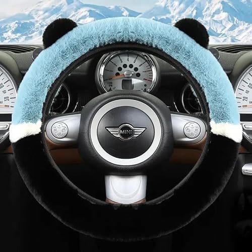 Lenkradhülle Winter Warm Cartoon Frostschutz Niedlicher Auto Panda Plüsch Elastisch Ohne Innenring Auto Lenkradbezug Lenkradschoner(Blue) von DBBPVPLFC