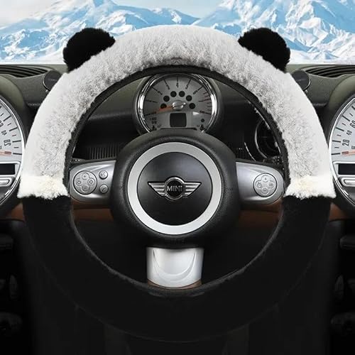 Lenkradhülle Winter Warm Cartoon Frostschutz Niedlicher Auto Panda Plüsch Elastisch Ohne Innenring Auto Lenkradbezug Lenkradschoner(Gray) von DBBPVPLFC