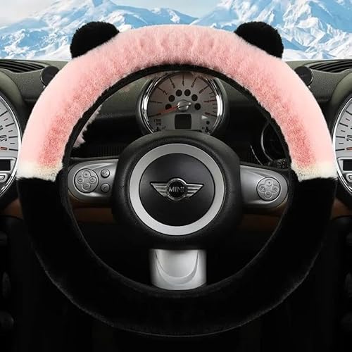 Lenkradhülle Winter Warm Cartoon Frostschutz Niedlicher Auto Panda Plüsch Elastisch Ohne Innenring Auto Lenkradbezug Lenkradschoner(Pink) von DBBPVPLFC