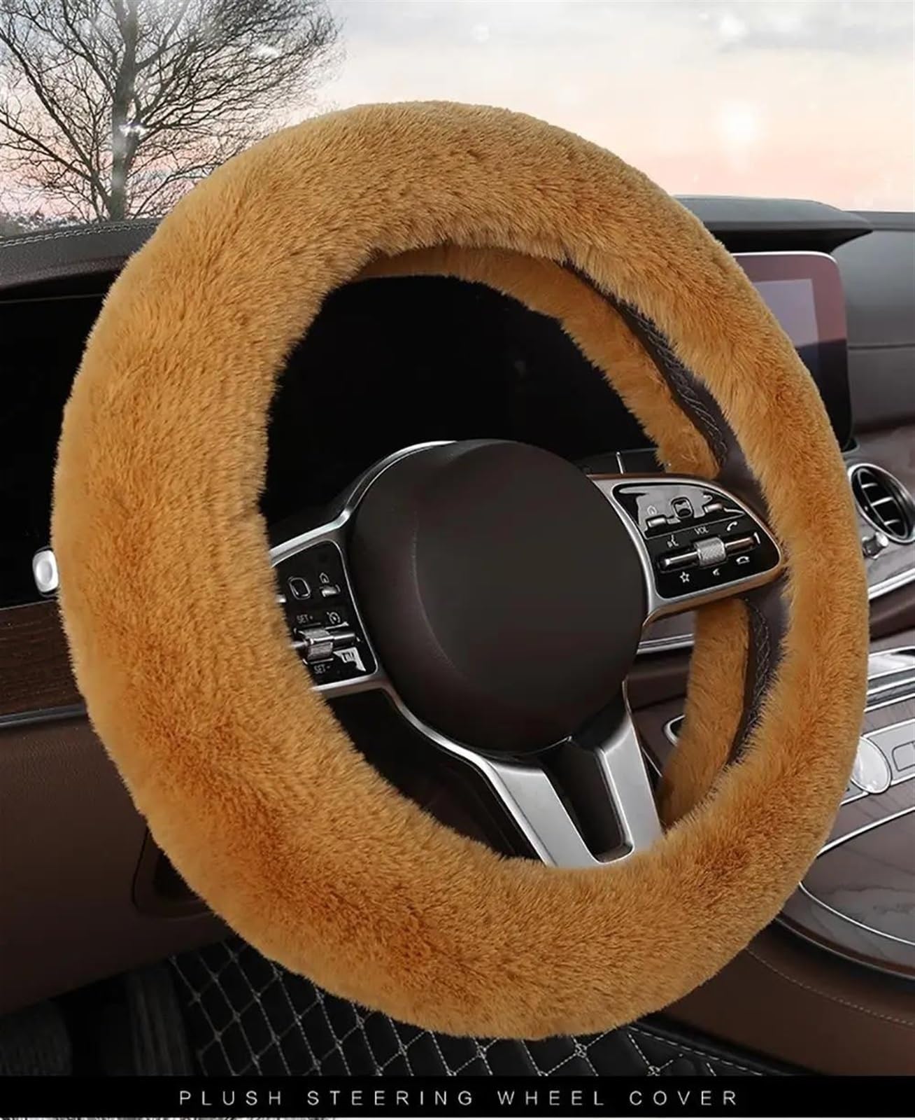 Lenkradhülle Winter Warm Super Dicker Plüsch Weich Schwarz Lenkung Abdeckung Auto Lenkrad Abdeckung Schutz Dekoration Lenkradschoner(Cream Color) von DBBPVPLFC