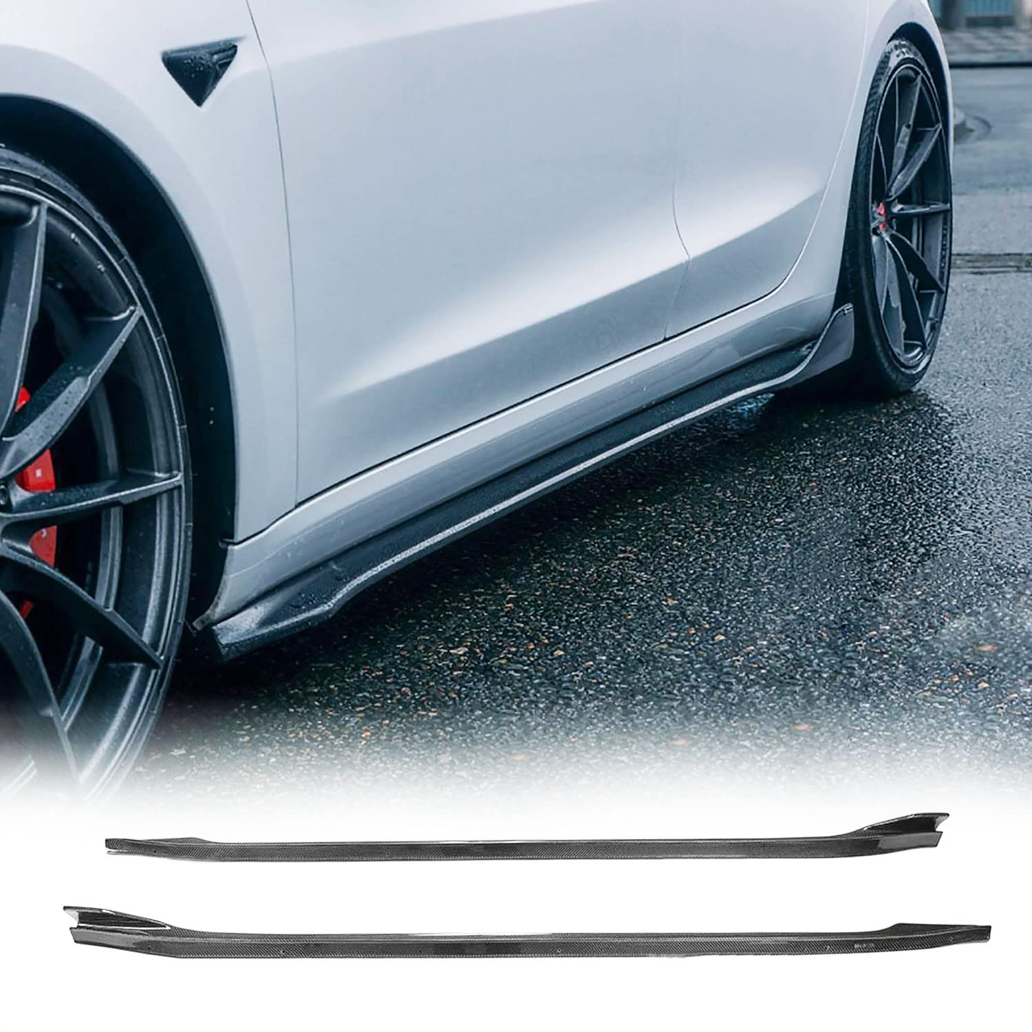 Seitenschürze Passend für Tesla Model 3 Limousine 2017-2022 Teile Kohlefaser Seitenschweller Verlängerung Lippe Spoiler Karosserie-Kits Werksverkauf von DBERFSF