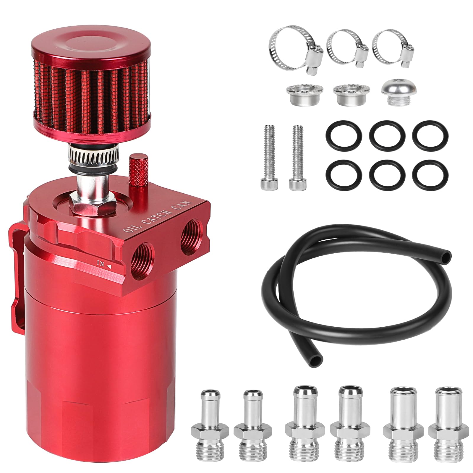 DBREAKS Ölauffangbehälter mit Luftfilter, 300ml Oil Catch Can, Universal Aluminium Ölauffangbehälter, Oil Catch Tank, Öl Lagertank Kit, Auto Reservoir Tank(Rot) von DBREAKS