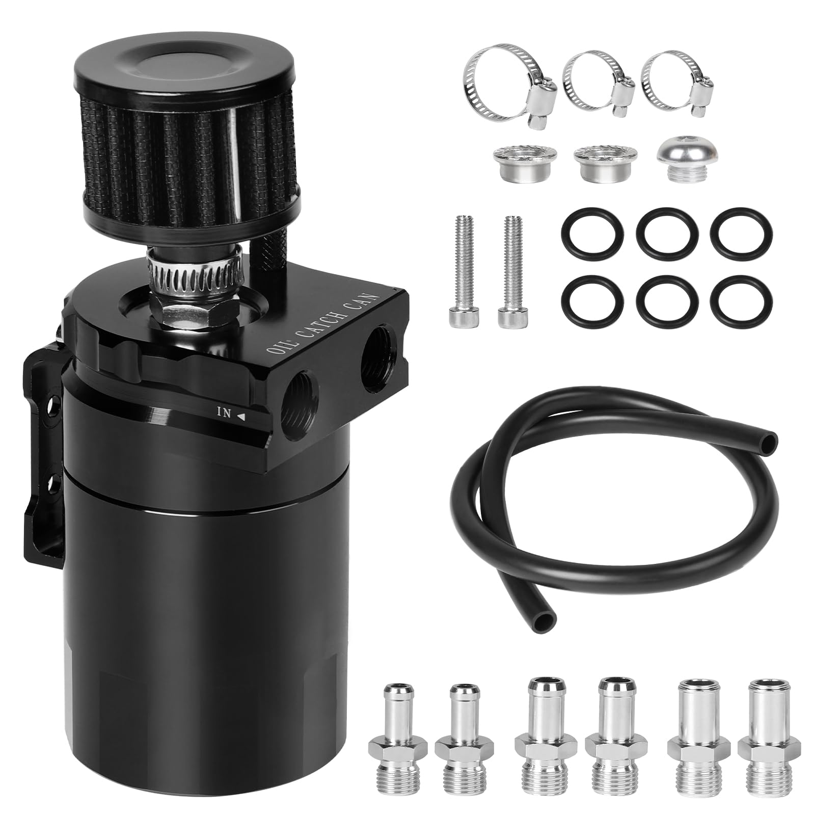 DBREAKS Ölauffangbehälter mit Luftfilter, 300ml Oil Catch Can, Universal Aluminium Ölauffangbehälter, Oil Catch Tank, Öl Lagertank Kit, Auto Reservoir Tank(Schwarz) von DBREAKS