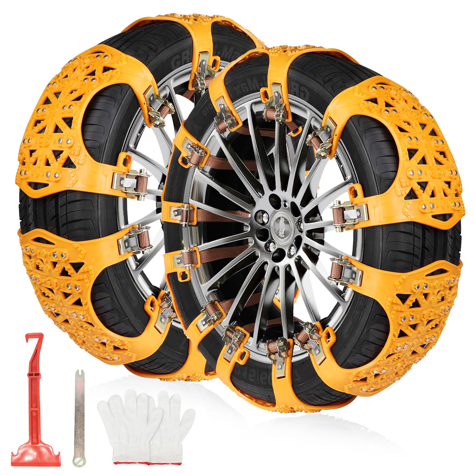 DBREAKS Schneeketten, 6 Stück Reifenketten, Universal 165-265MM Auto Notfall-Schneereifenketten, Snow Chains Cars, Autokette Sicherheitsketten,Anfahrhilfe Schneeketten für die Meisten SUV&LKW(Gelb) von DBREAKS