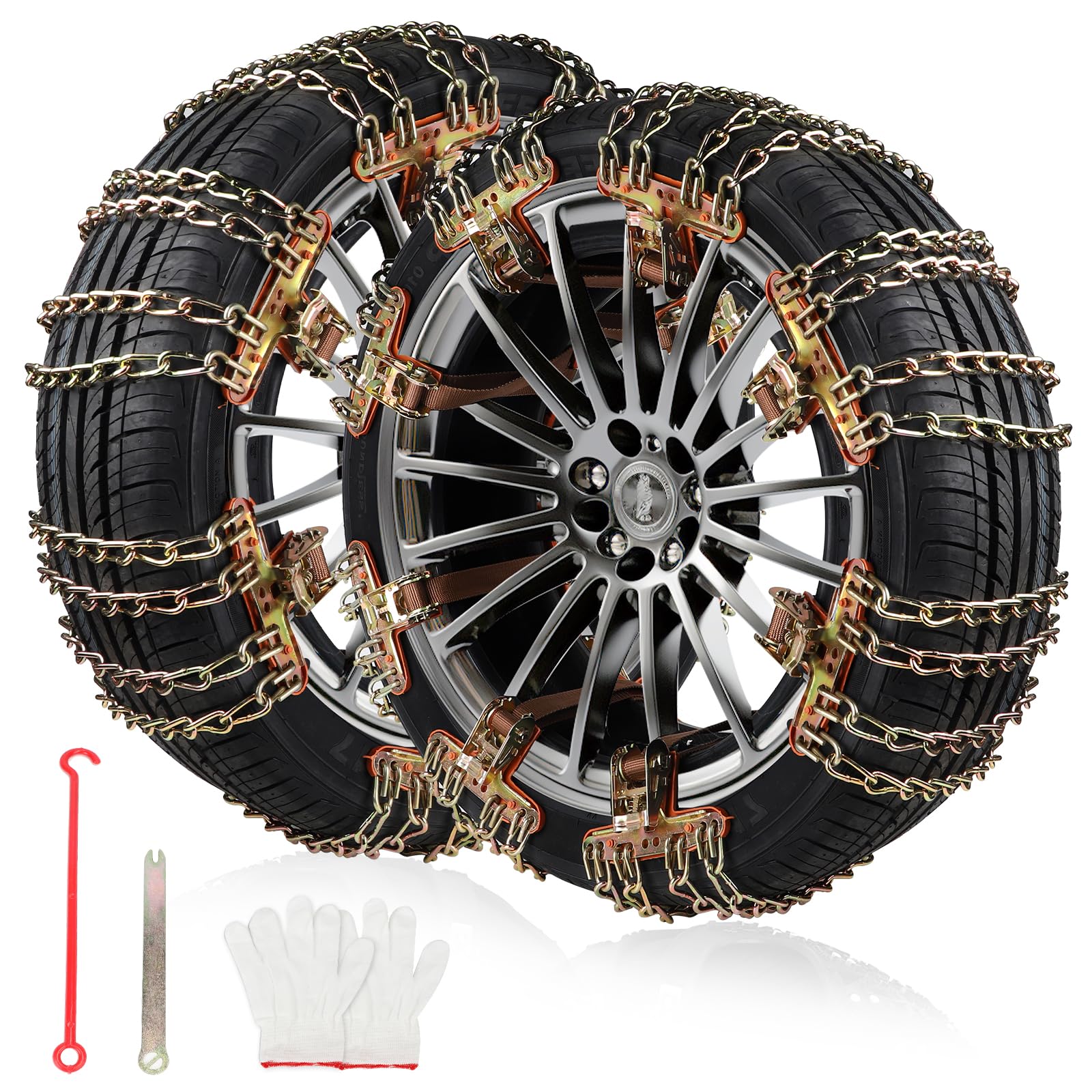 DBREAKS Schneeketten, 8 Stück Reifenketten, Universal 215-285MM Auto Notfall-Schneereifenketten, Snow Chains Cars, Autokette Sicherheitsketten,Anfahrhilfe Schneeketten für die Meisten SUV&LKW(Gelb) von DBREAKS