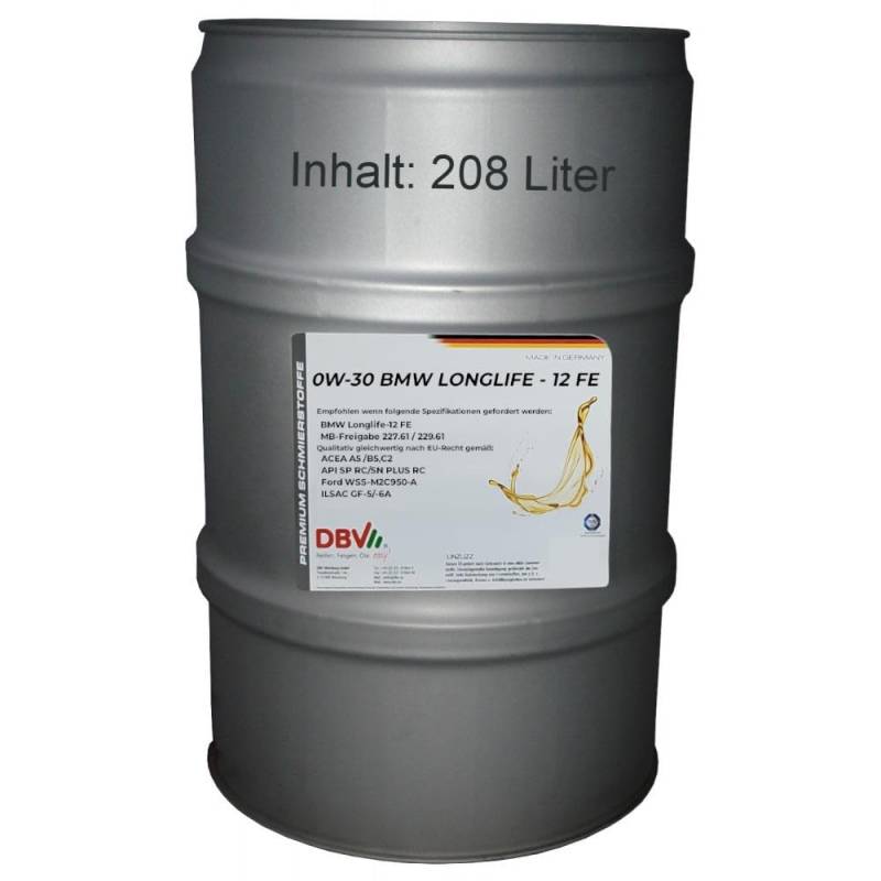 DBV 0W-30 Longlife - 12 FE 208-Liter-Fass von DBV