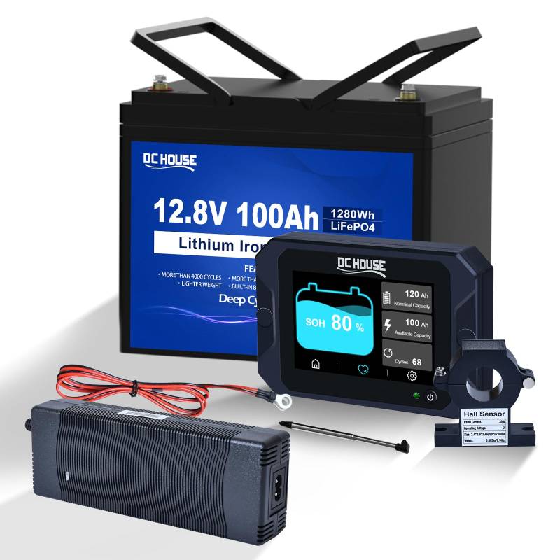 12V 100Ah LiFePO4 Batterie mit 10A Batterie Ladegeräte Batterie Monitor 300A batteriewächter 12V/24V/36V/48V Wohnmobile, Solaranlagen von DCHOUSE