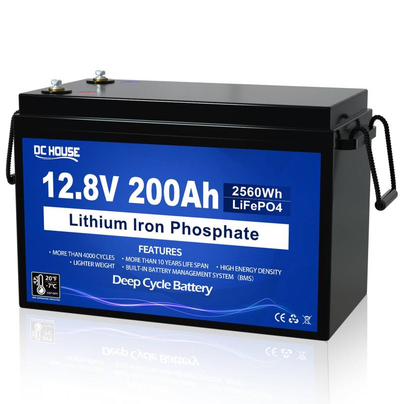 12V 200Ah LiFePO4 Batterie,verbessertes 200A BMS, Tieftemperaturschutz,4000-10000 Zyklen Deep CycleLithiumbatterie, perfekt für Wohnmobile,Solaranlagen,Wohnwagen, netzunabhängige Anwendungen von DCHOUSE