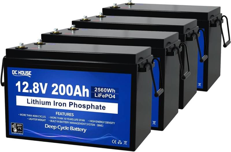 48V 200Ah(4 Pack 12V 200Ah) LiFePO4 Golfwagen batterie 10240Wh, integriertes 200A-BMS, Lithiumbatterie mit Zellen der Klasse A, perfekt für Wohnmobile, Trolling Motoren und Solarsysteme von DCHOUSE