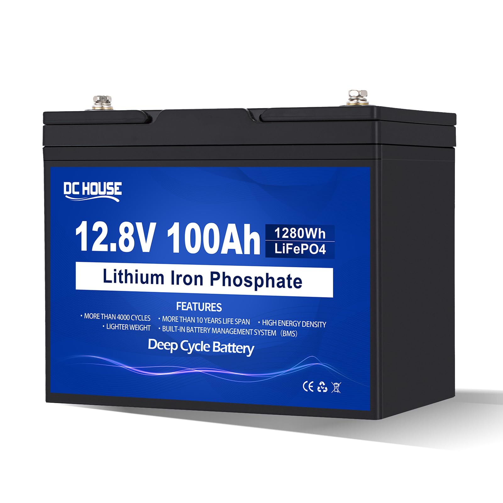 DCHOUSE 12V 100Ah LiFePO4 Batterie, Verbessertes 100A BMS, Bis zu 15000 Zyklen, 1280Wh Lithium Akku, perfekt für Wohnmobile, Solaranlage, Wohnwagen, Boot, Camping,Off-Grid-Systeme von DCHOUSE