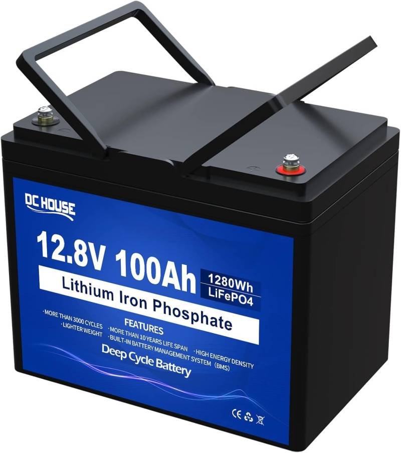 DCHOUSE 12V 100Ah LiFePO4 Batterie, Verbessertes 100A BMS, Bis zu 15000 Zyklen, 1280Wh Lithium Autobatterie, perfekt für Wohnmobile, Wohnwagen, Boot,Camping,Solaranlage von DCHOUSE