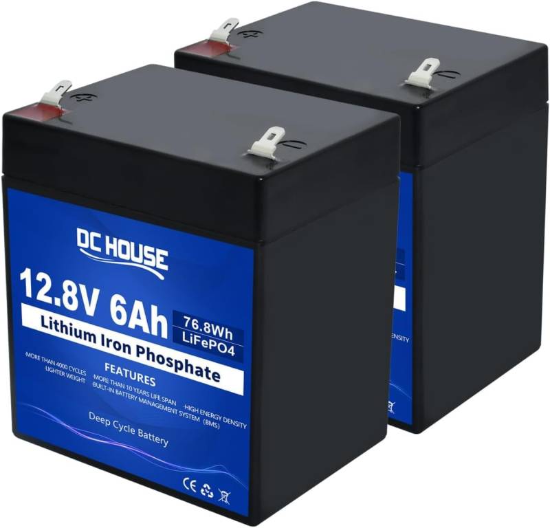 DCHOUSE 12V 12AH (2 Pack 6AH) kleine LiFePO4 Batterie, wiederaufladbare Lithiumbatterie mit 3000+ Deep Cycle und BMS Schutz für Wohnmobile, Golfwagen, Rasenmäher, Solarpanel, Camping von DCHOUSE