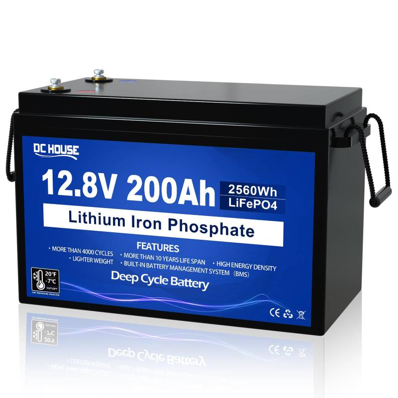 DCHOUSE 12V 200Ah LiFePO4 Batterie,verbessertes 200A BMS, Tieftemperaturschutz,4000 Zyklen Deep Cycle Lithiumbatterie, perfekt für Wohnmobile,Solaranlagen,Marine,Wohnwagen, netzunabhängige Anwendungen von DCHOUSE