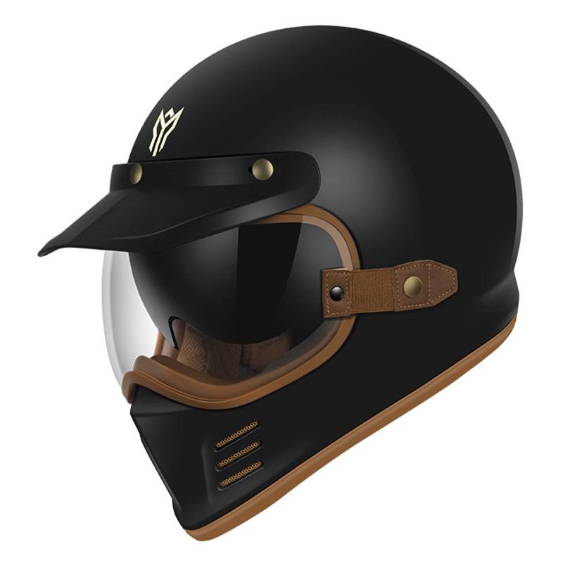 Retro Motorradhelm Integralhelm mit Doppelvisier Sonnenblende, Motorradhelm Helm - Vollvisierhelm - Mopedhelm - ECE-Zugelassener , Kinn & Kopf Belüftung von DCLINA