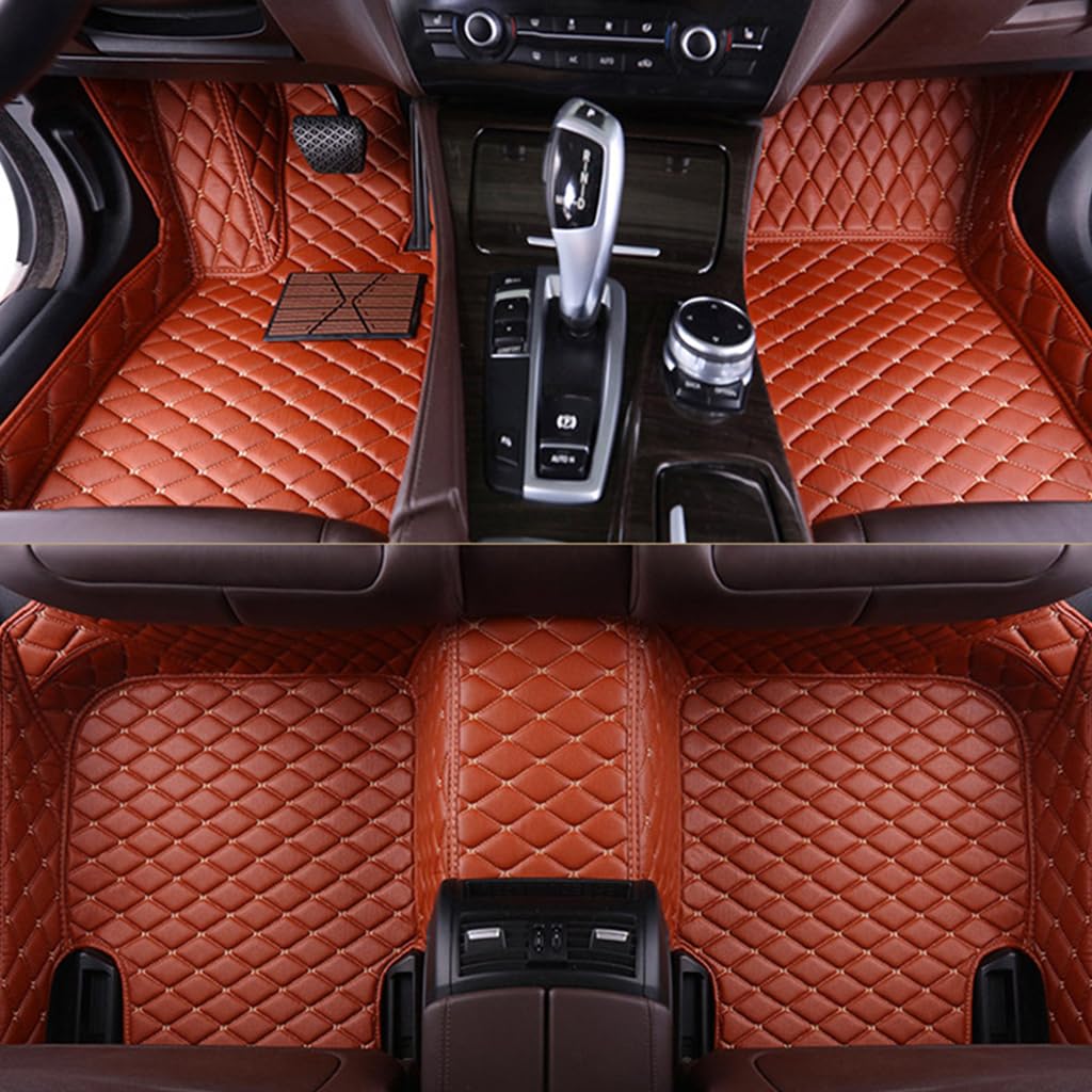 Auto Fußmatten für VW Touran(5seats) 2015-2024, All Weather Wasserdicht Anti Rutsch Tragen Volle Abdeckung aus Leder Fussmatten Zubehör,Brown von DCSNXZF