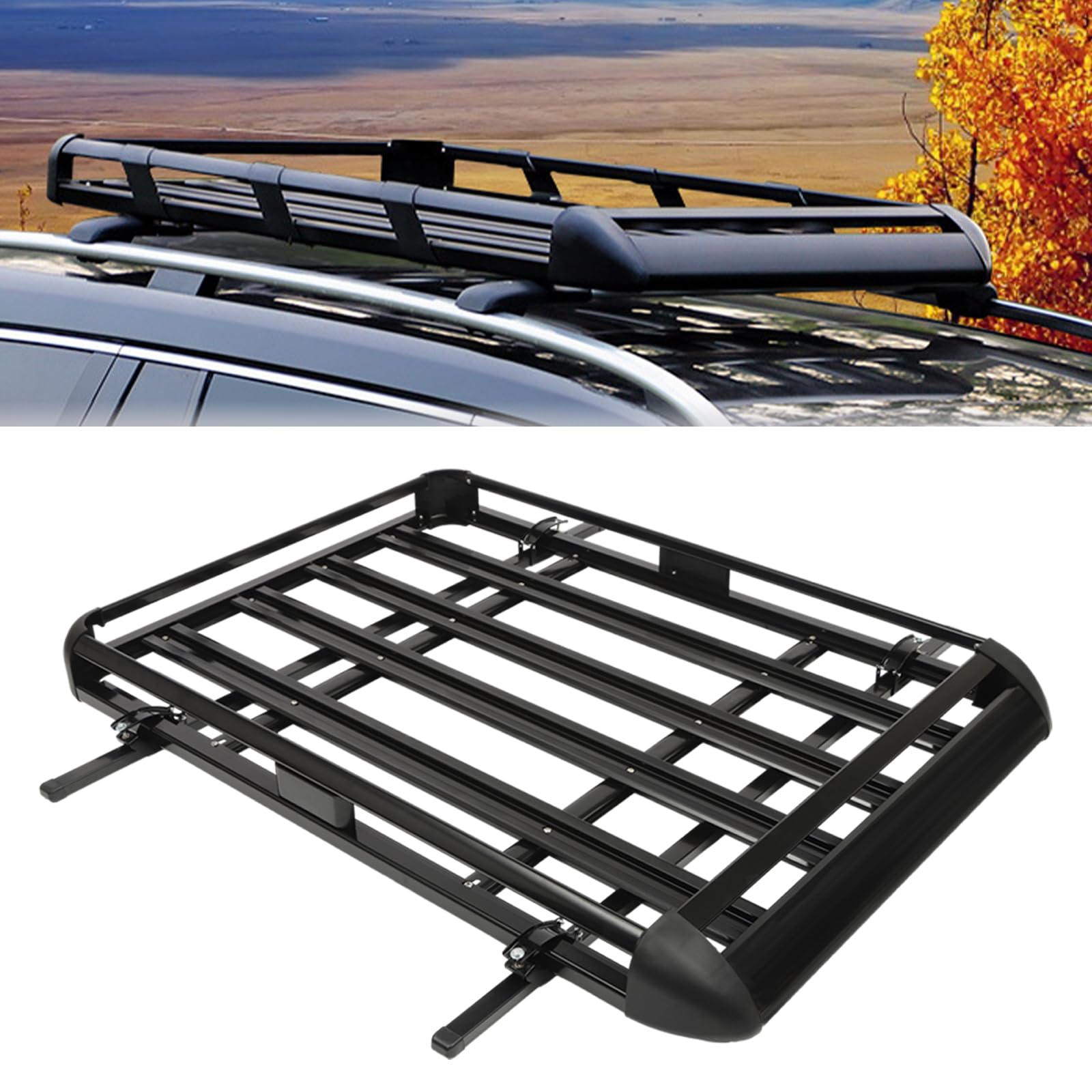 Aluminium Dachgepäckträger Korb, SUV Gepäckträger Schwarz Auto Dachkorb 160x 90 cm Dachträger Dach Gepäckkorb bis 150kg belastbar von DCSYOG