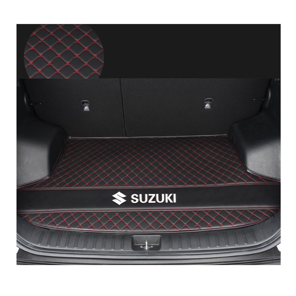 Auto Leder Kofferraummatten für Suzuki Kizashi 2010-2024, Verschleißfeste Kratzfeste Kofferraumschutz Gepäckmatte Teppiche Zubehör,B-Black Red von DCZBYCJ