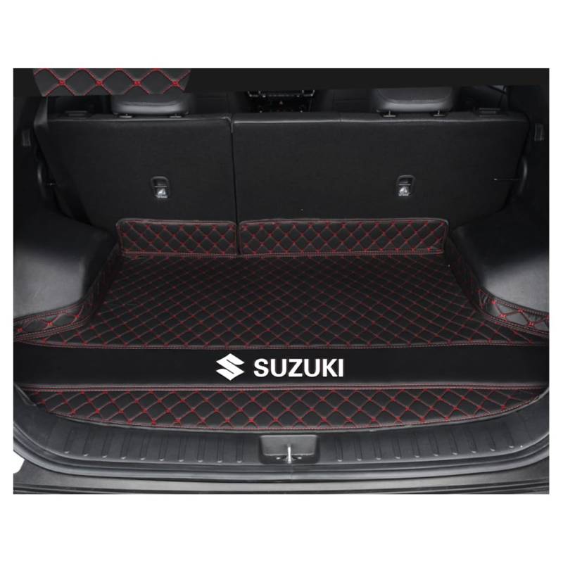 Auto Leder Kofferraummatten für Suzuki Swift 2005-2013, Verschleißfeste Kratzfeste Kofferraumschutz Gepäckmatte Teppiche Zubehör,B-Black Red von DCZBYCJ