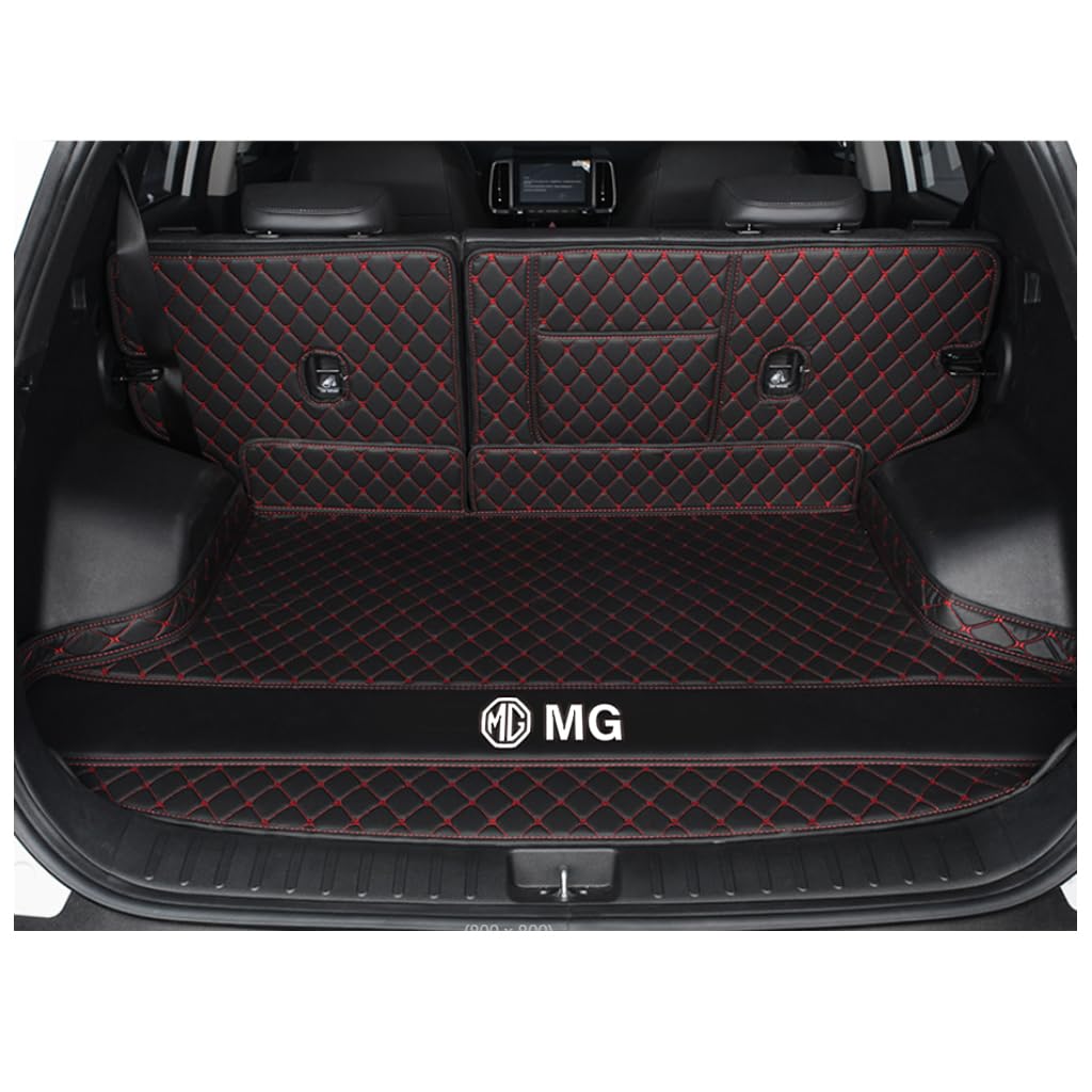 Vollabdeckung Auto Kofferraummatten für MG MG6 (Right Side Without net) 2010-2016, Auto Leder Kofferraummatten Kratzfeste Kofferraum Schutzmatten Zubehör,B-Black Red von DCZBYCJ