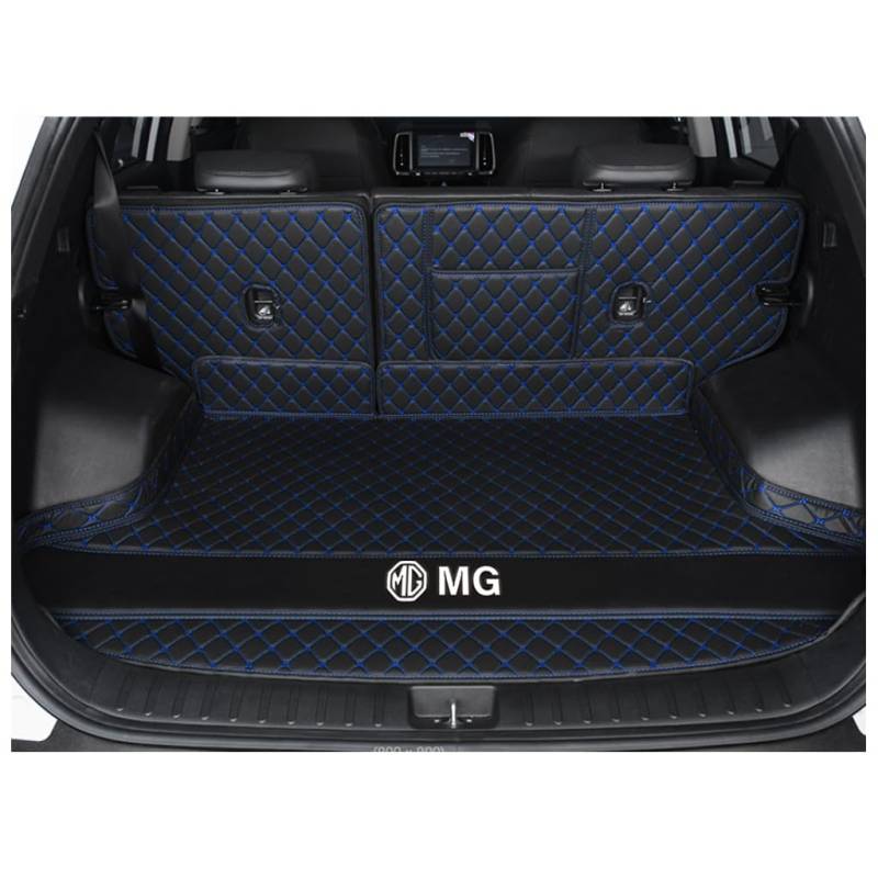 Vollabdeckung Auto Kofferraummatten für MG MG6 (Right Side with net) 2010-2016, Auto Leder Kofferraummatten Kratzfeste Kofferraum Schutzmatten Zubehör,C-Black Blue von DCZBYCJ