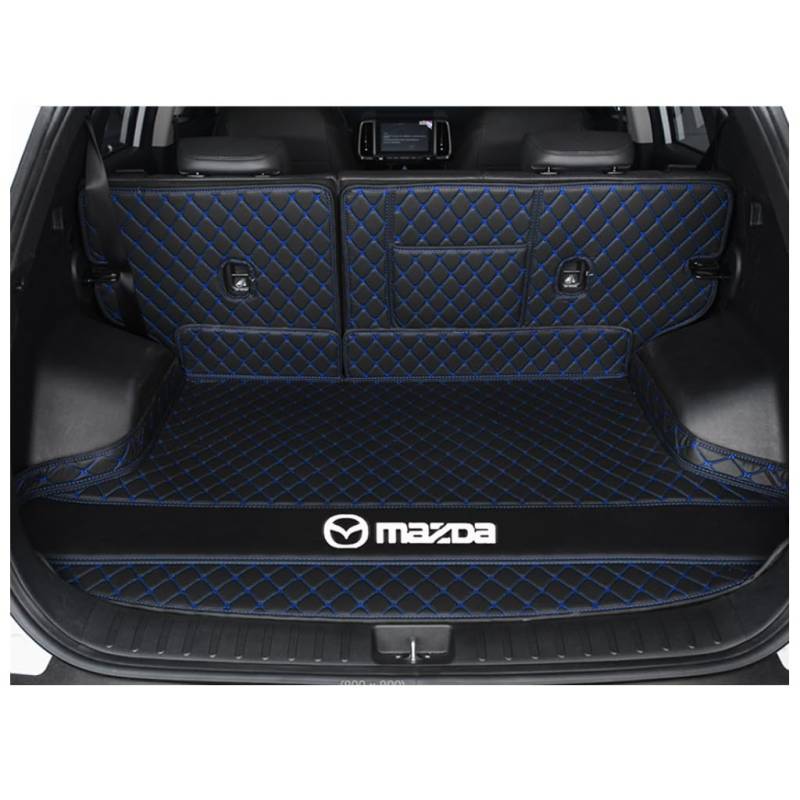 Vollabdeckung Auto Kofferraummatten für Mazda 3 Hatchback (Left Side with Ear) 2010-2013, Auto Leder Kofferraummatten Kratzfeste Kofferraum Schutzmatten Zubehör,C-Black Blue von DCZBYCJ