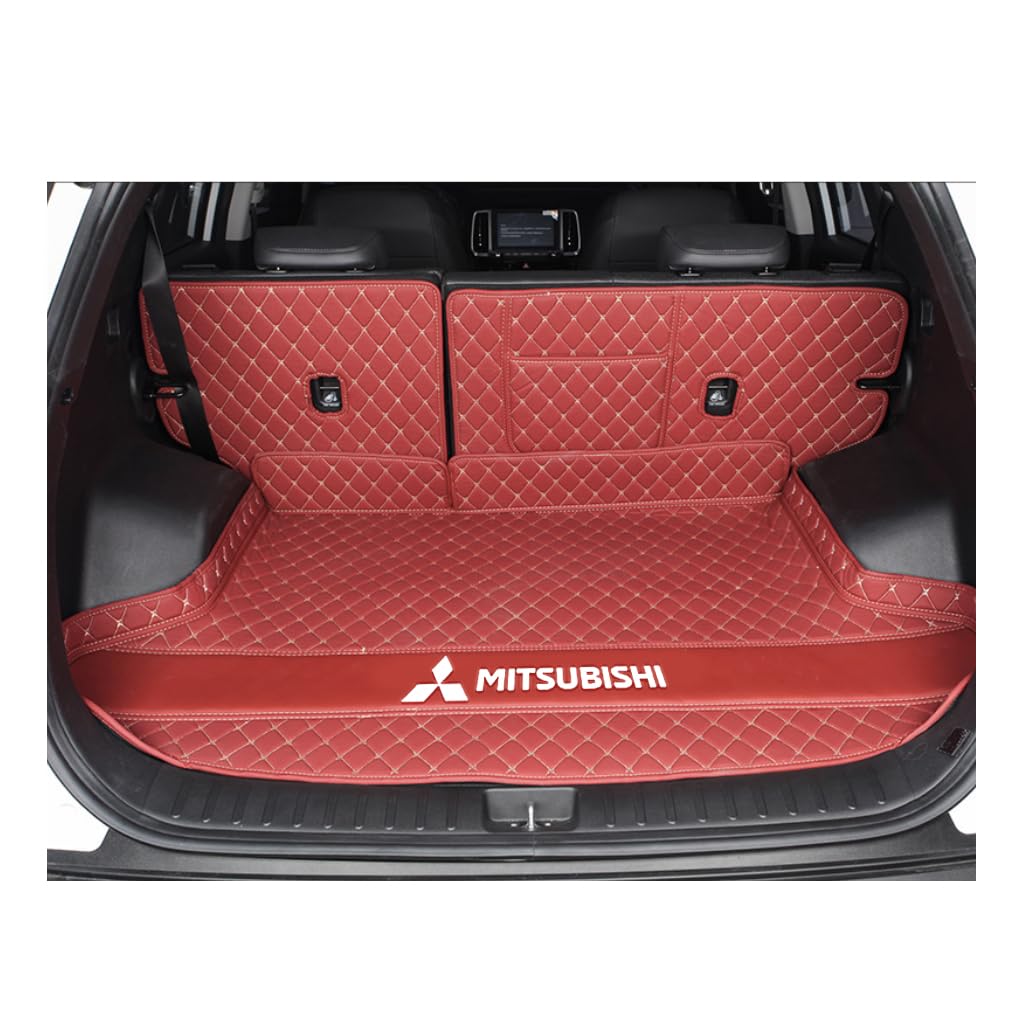 Vollabdeckung Auto Kofferraummatten für Mitsubishi Outlander 5seats(High Configuration) 2016-2018, Auto Leder Kofferraummatten Kratzfeste Kofferraum Schutzmatten Zubehör,G-Wine red von DCZBYCJ