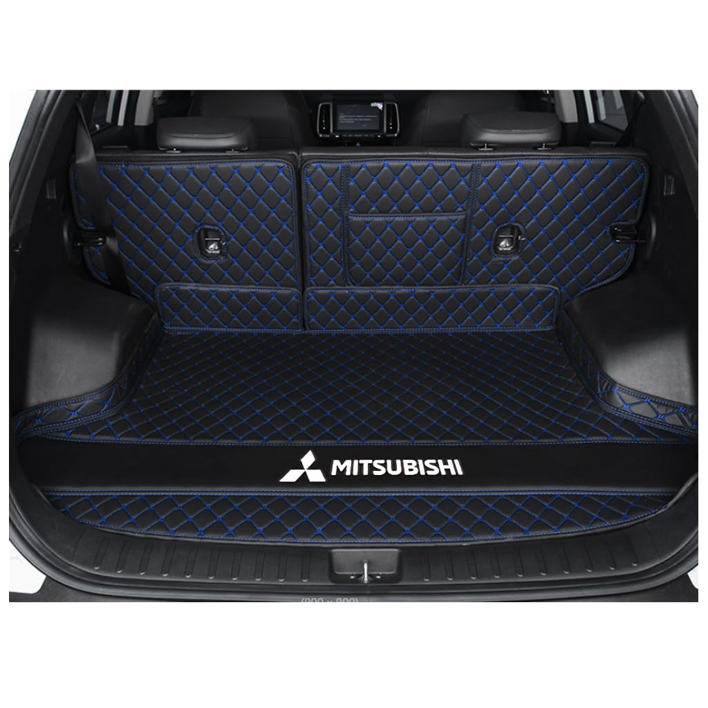 Vollabdeckung Auto Kofferraummatten für Mitsubishi Pajero V93 V97 7seat 2010-2020, Auto Leder Kofferraummatten Kratzfeste Kofferraum Schutzmatten Zubehör,C-Black Blue von DCZBYCJ