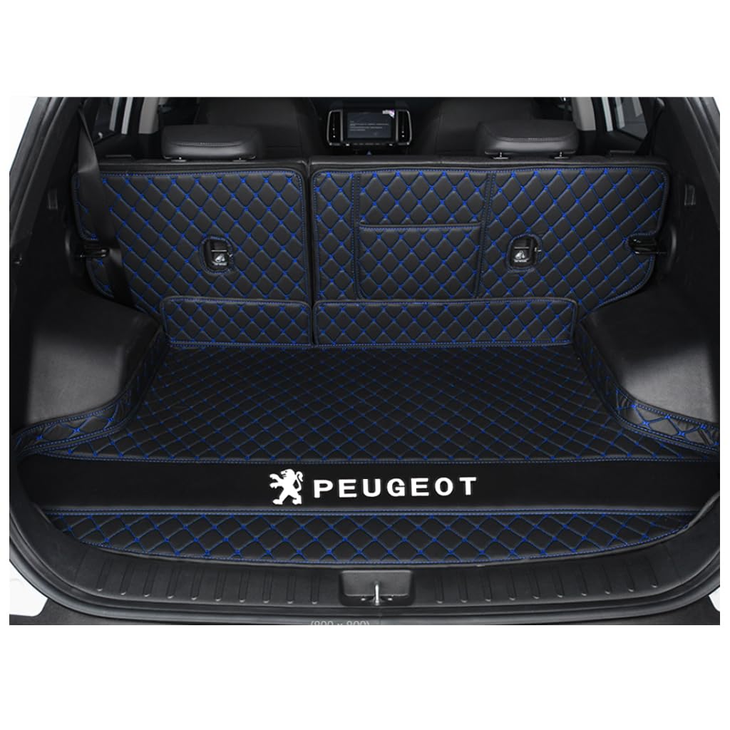 Vollabdeckung Auto Kofferraummatten für Peugeot 3008(Lower Floor) 2017-2023 Phase 2, Auto Leder Kofferraummatten Kratzfeste Kofferraum Schutzmatten Zubehör,C-Black Blue von DCZBYCJ