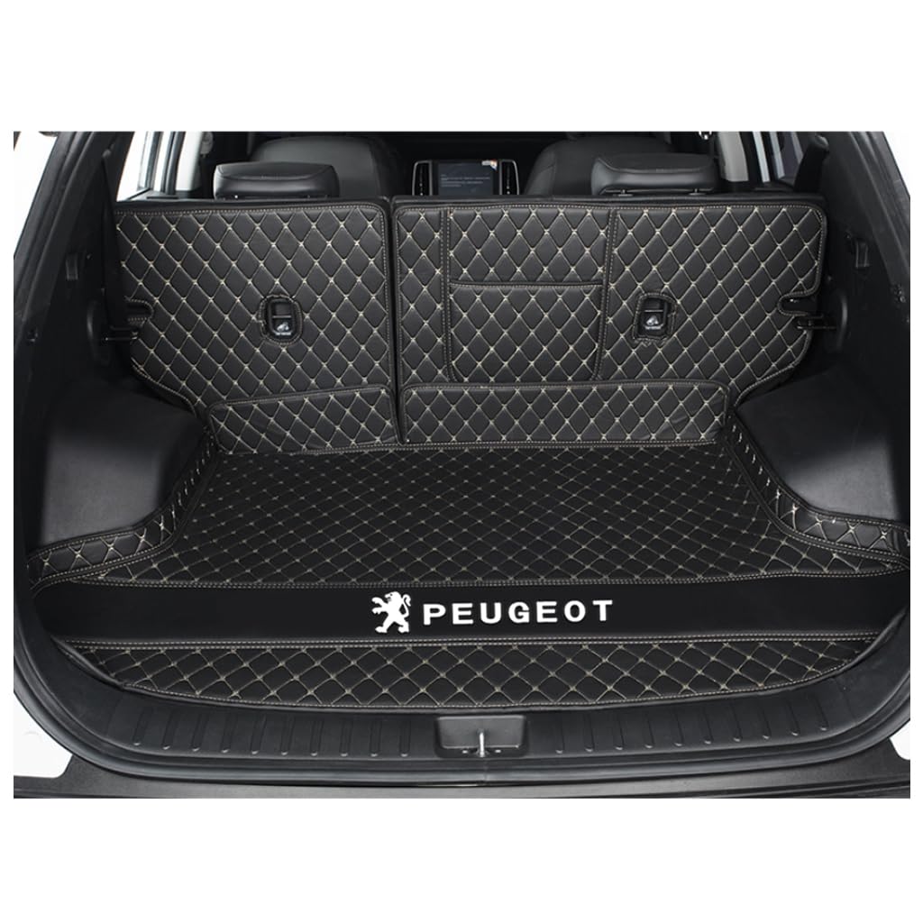 Vollabdeckung Auto Kofferraummatten für Peugeot 3008(Lower Floor) 2017-2023 Phase 2, Auto Leder Kofferraummatten Kratzfeste Kofferraum Schutzmatten Zubehör,D-Black Beige von DCZBYCJ