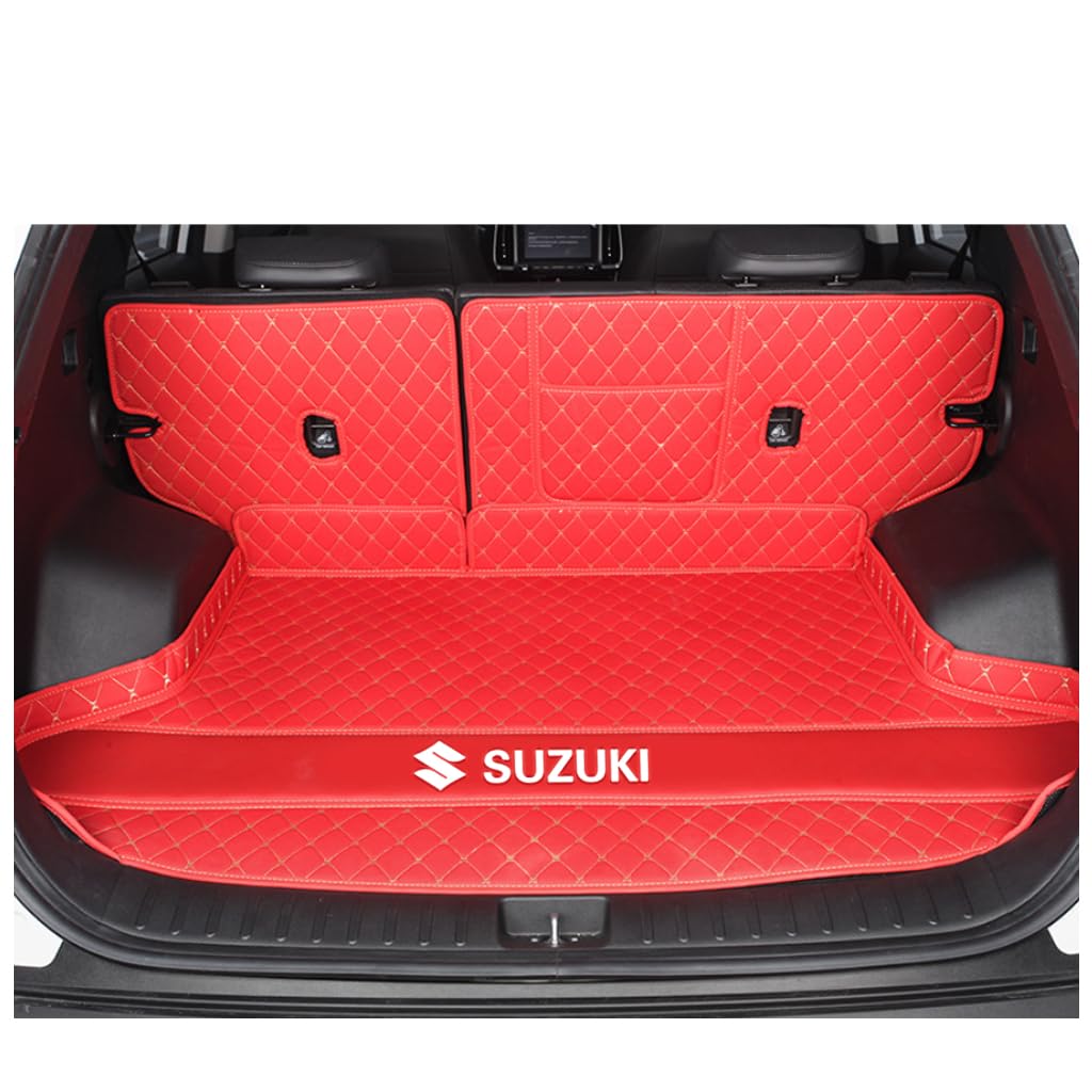 Vollabdeckung Auto Kofferraummatten für Suzuki Swift 2005-2012, Auto Leder Kofferraummatten Kratzfeste Kofferraum Schutzmatten Zubehör,F-Red von DCZBYCJ