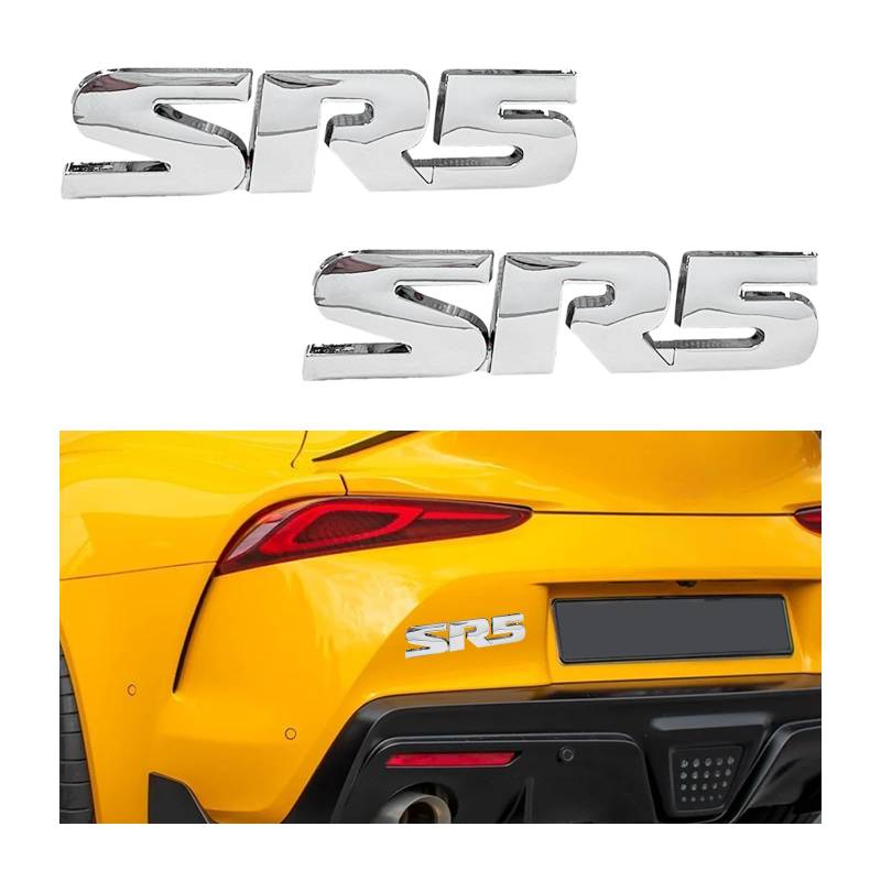 2 Stück 3D V6 Metall SR5 Emblem, Auto-Kotflügel-Seite Heckklappen-Abzeichen-Aufkleber, selbstklebender Auto-Aufkleber für Stoßstange, universelles Fahrzeug-Außendekor-Zubehör (SR5-Silber) von DDDXF