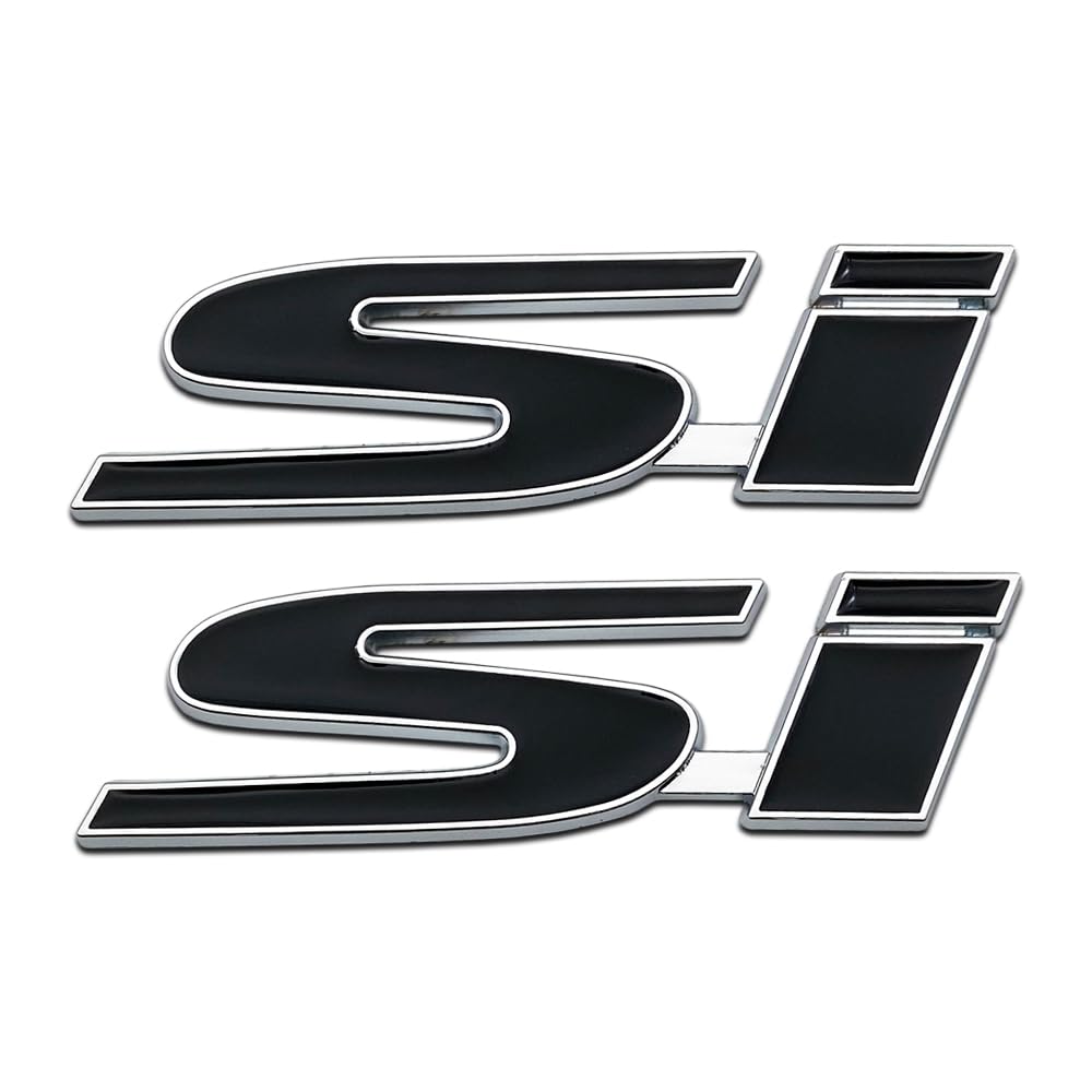 2 Stück Chrom 3D Metall Si Logo Auto Kofferraum Sport Emblem Auto Coupe Turbo SUV Badge Racing Aufkleber (Silber & Schwarz) von DDDXF