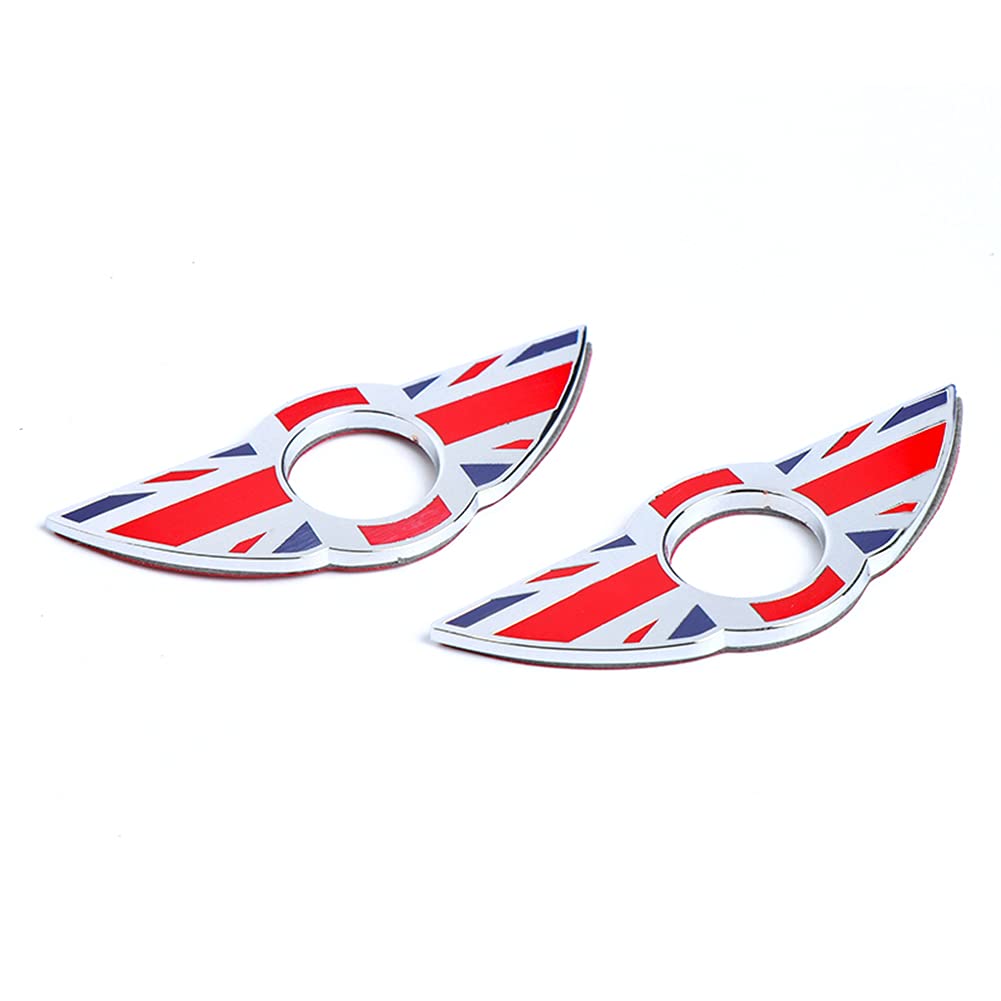 2 Stück Metall-Flügel-Emblem-Ringe, Türschlossstiftknäufe, Kreis, dekorative Zierleiste, Aufkleber für Mini Cooper R55, R56, R57, R58, R59 (Union Jack Rot/Blau) von DDDXF