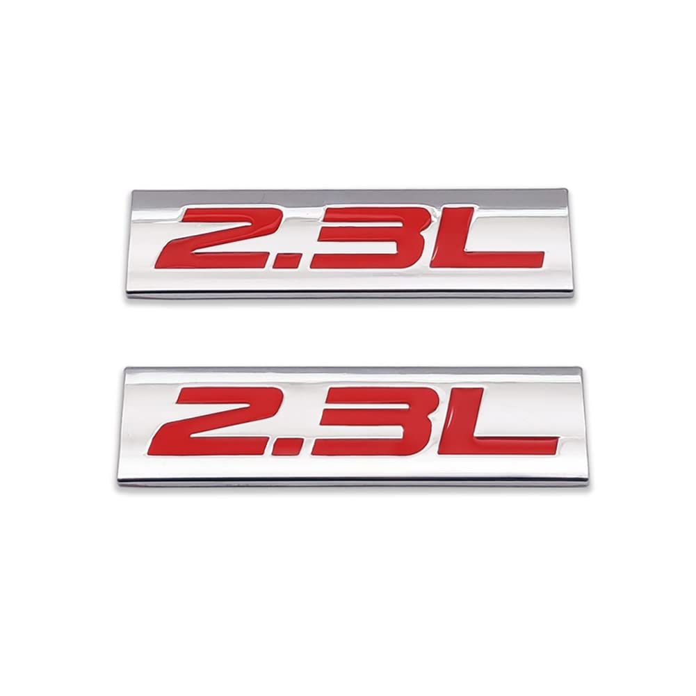 2 x Chrom-Metall-Logo, Auto-Emblem, Premium-3D-Abzeichen, Autotür-Schutzblech, Seitenflügel-Aufkleber (Silber und Rot, 2,3 l) von DDDXF