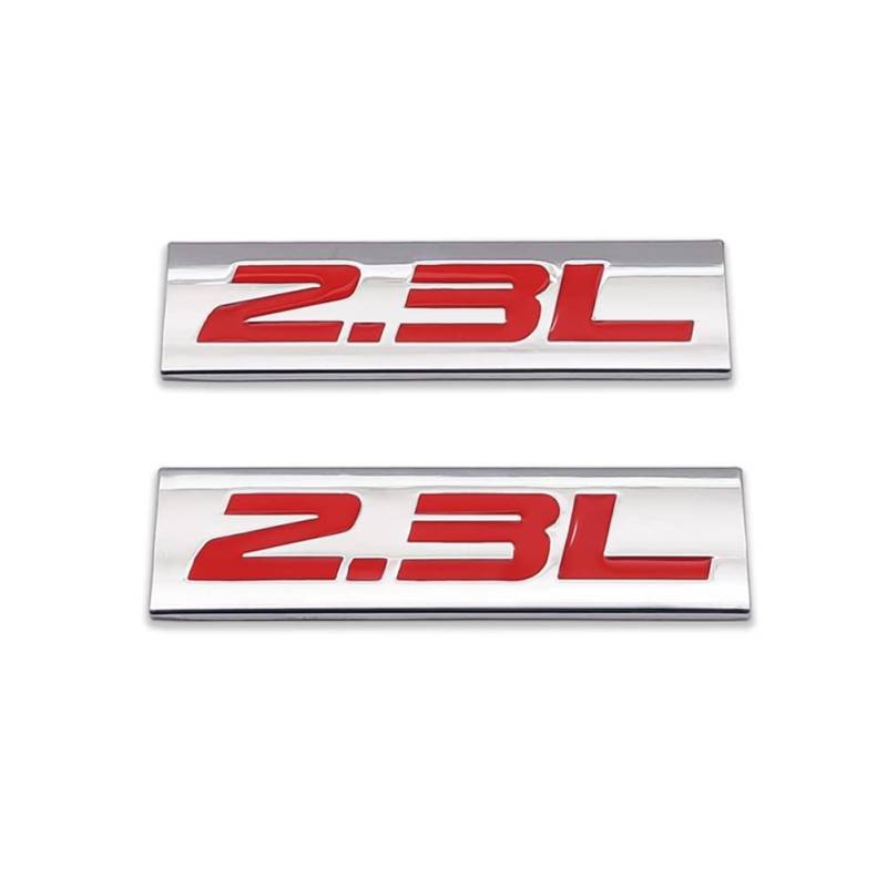 2 x Chrom-Metall-Logo, Auto-Emblem, Premium-3D-Abzeichen, Autotür-Schutzblech, Seitenflügel-Aufkleber (Silber und Rot, 2,3 l) von DDDXF