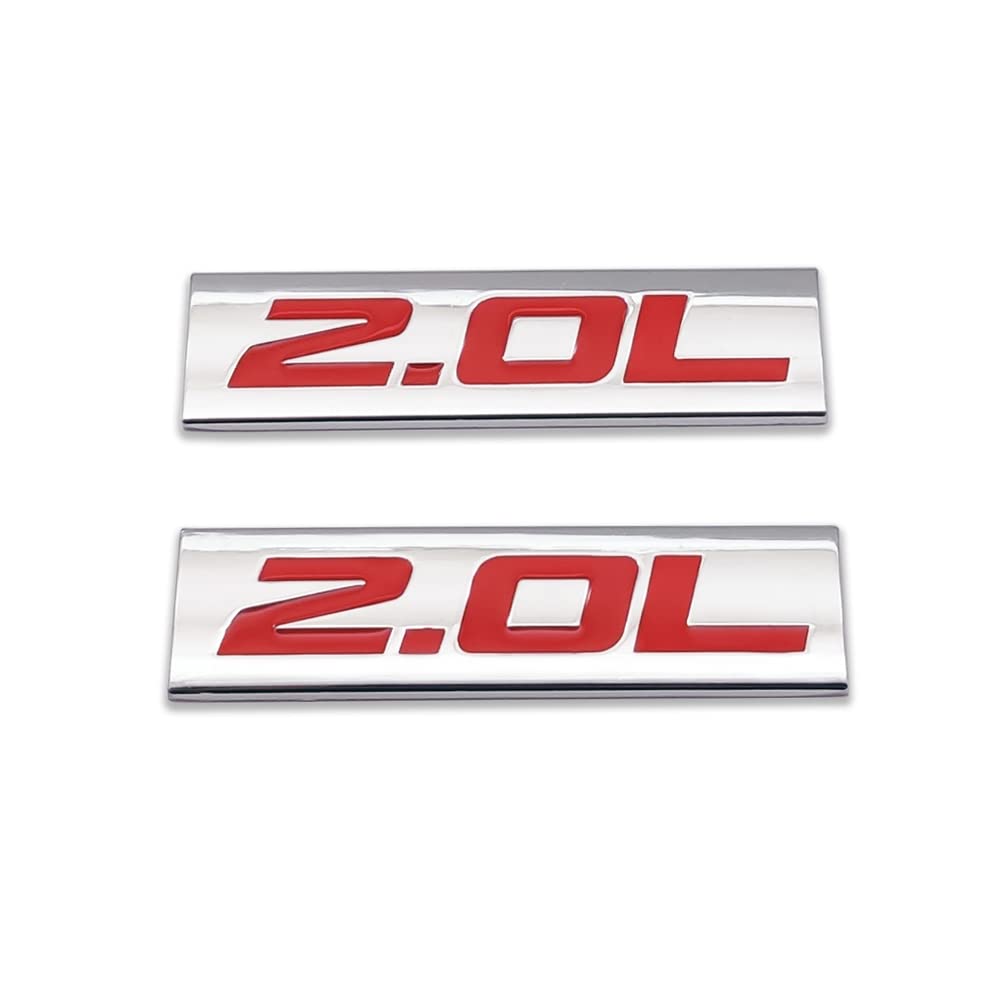 2 x Chrom-Metall-Logo-Auto-Emblem, Premium-3D-Abzeichen, Autotür-Schutzblech, Seitenflügel-Aufkleber (Silber und Rot, 2,0 l) von DDDXF