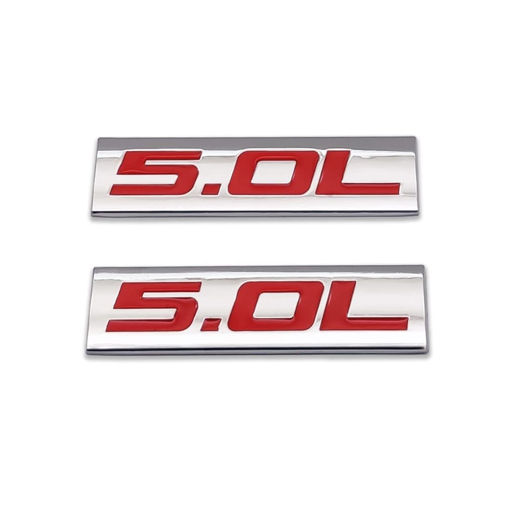 2 x Chrom-Metall-Logo-Auto-Emblem, Premium-3D-Abzeichen, Autotür-Schutzblech, Seitenflügel-Aufkleber (Silber und Rot, 5,0 l) von DDDXF