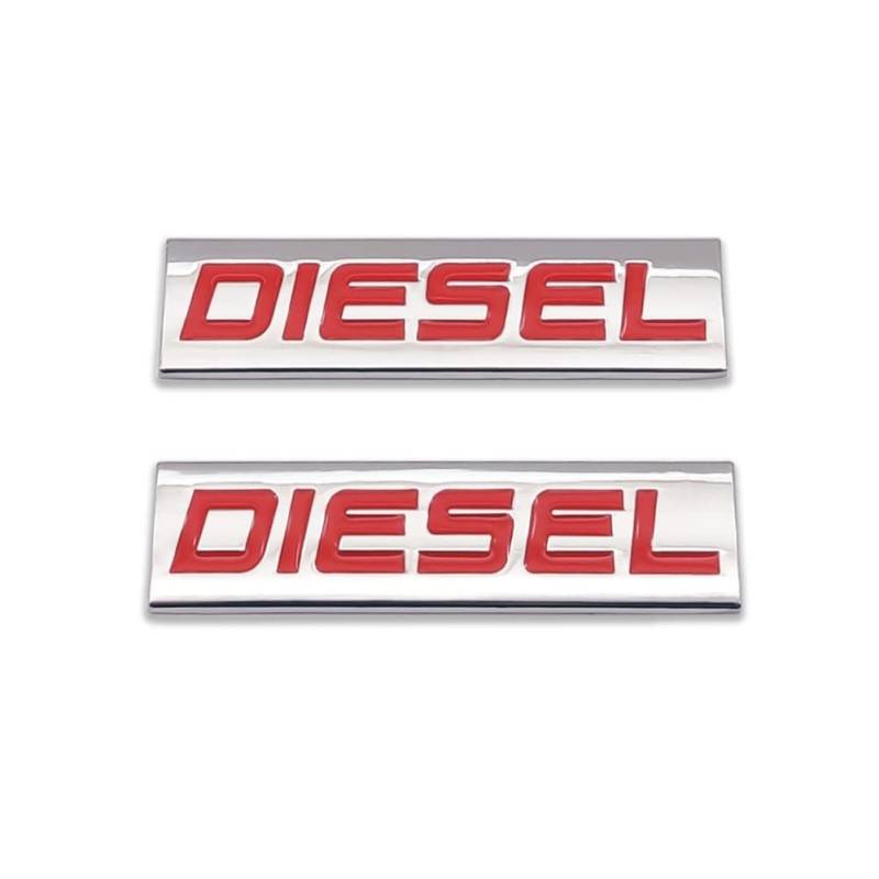 2 x Chrom-Metall-Logo-Auto-Emblem, Premium-3D-Abzeichen, Autotür-Schutzblech, Seitenflügel-Aufkleber (Silber und Rot, Diesel) von DDDXF