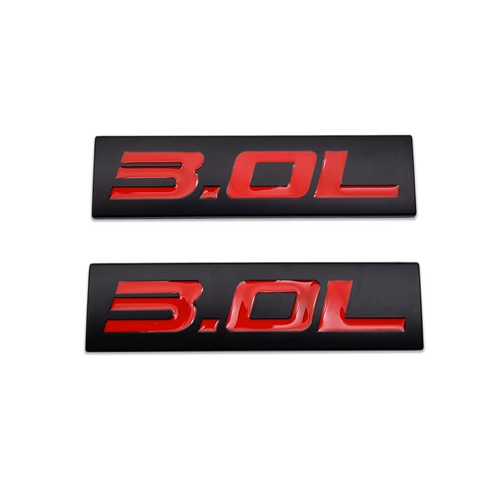 2 x Chrom-Metall-Logo-Auto-Emblem, Premium-3D-Abzeichen, Autotür-Schutzblech, Seitenflügel-Aufkleber (schwarz und rot, 3,0 l) von DDDXF