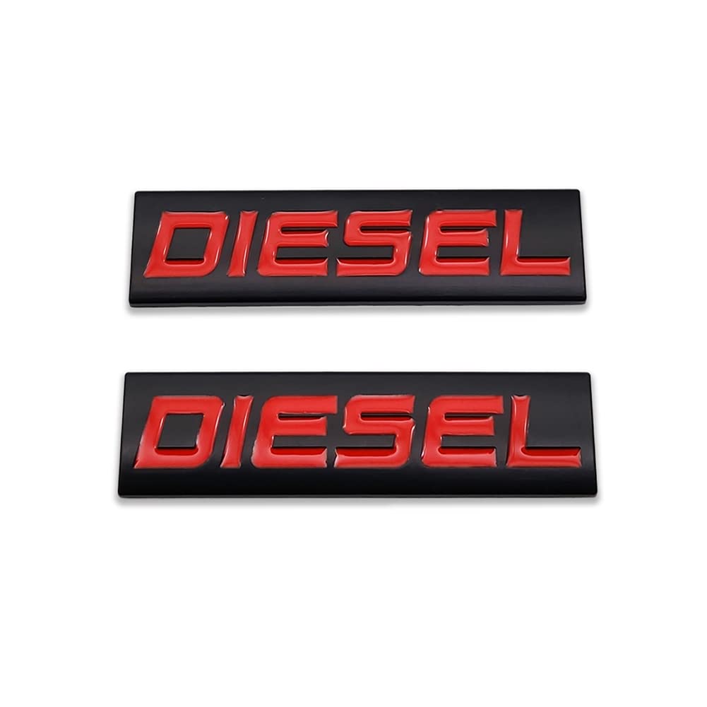 2 x Chrom-Metall-Logo-Auto-Emblem, Premium-3D-Abzeichen, Autotür-Schutzblech, Seitenflügel-Aufkleber (schwarz und rot, Diesel) von DDDXF