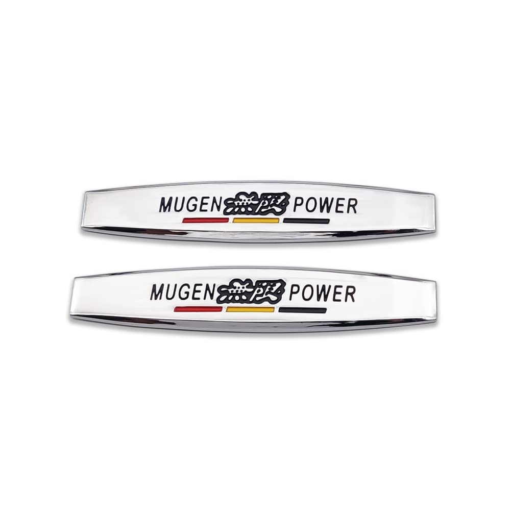 2 x Chrom-Metall-Mugen-Power-Logo, Auto-Emblem, Premium-3D-Chrom-Abzeichen, Rennsport-Aufkleber, Turbo-Lappet-Aufkleber, Beschriftung von DDDXF