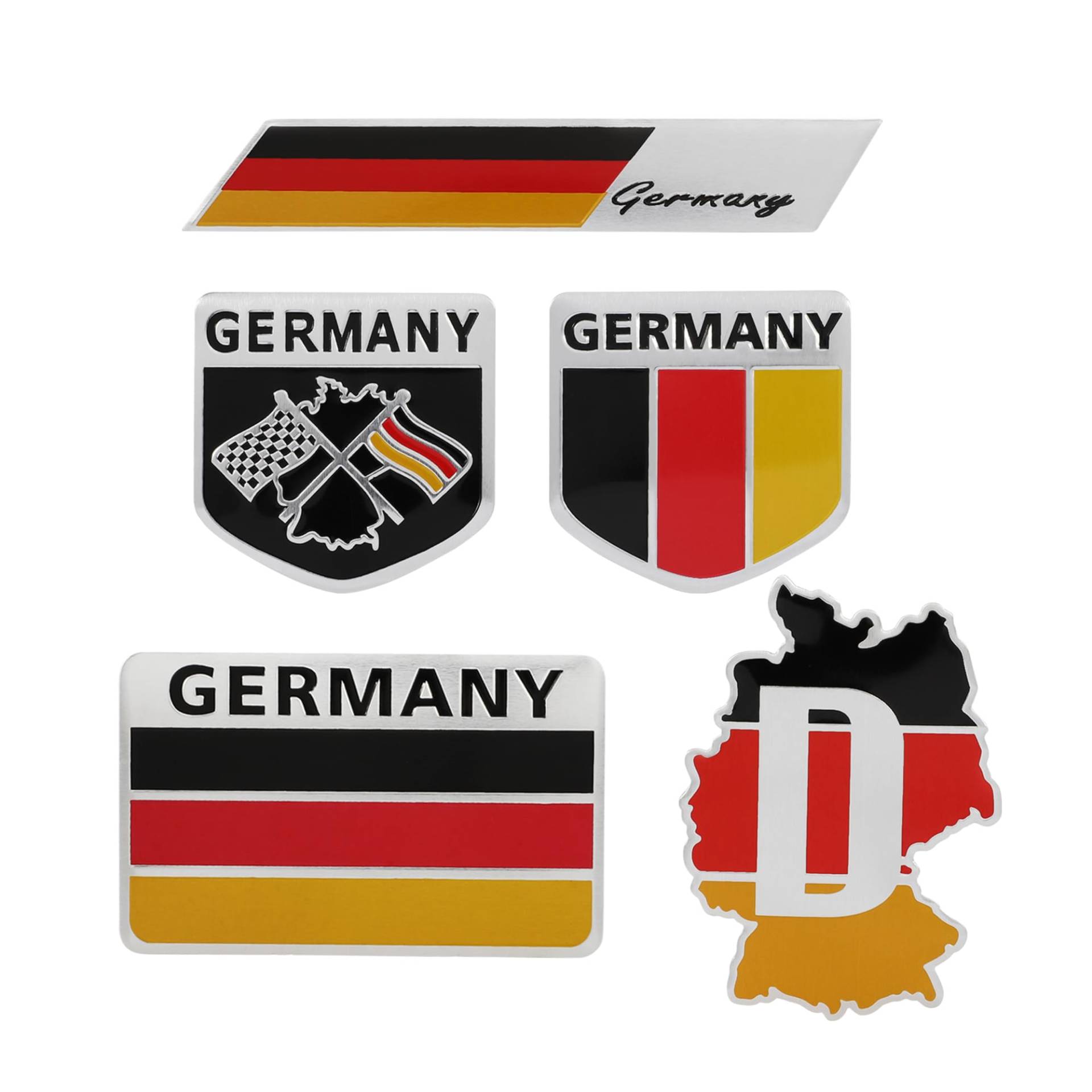 5 Stück 3D-Metall-Emblem Deutschland-Embleme, Aufkleber für alle Autos, Kotflügel, LKWs, Laptop, Zinklegierung, modifizierte Embleme, Logo-Dekorationen, Aufkleber für Auto-Außenzubehör, 5 Stück von DDDXF