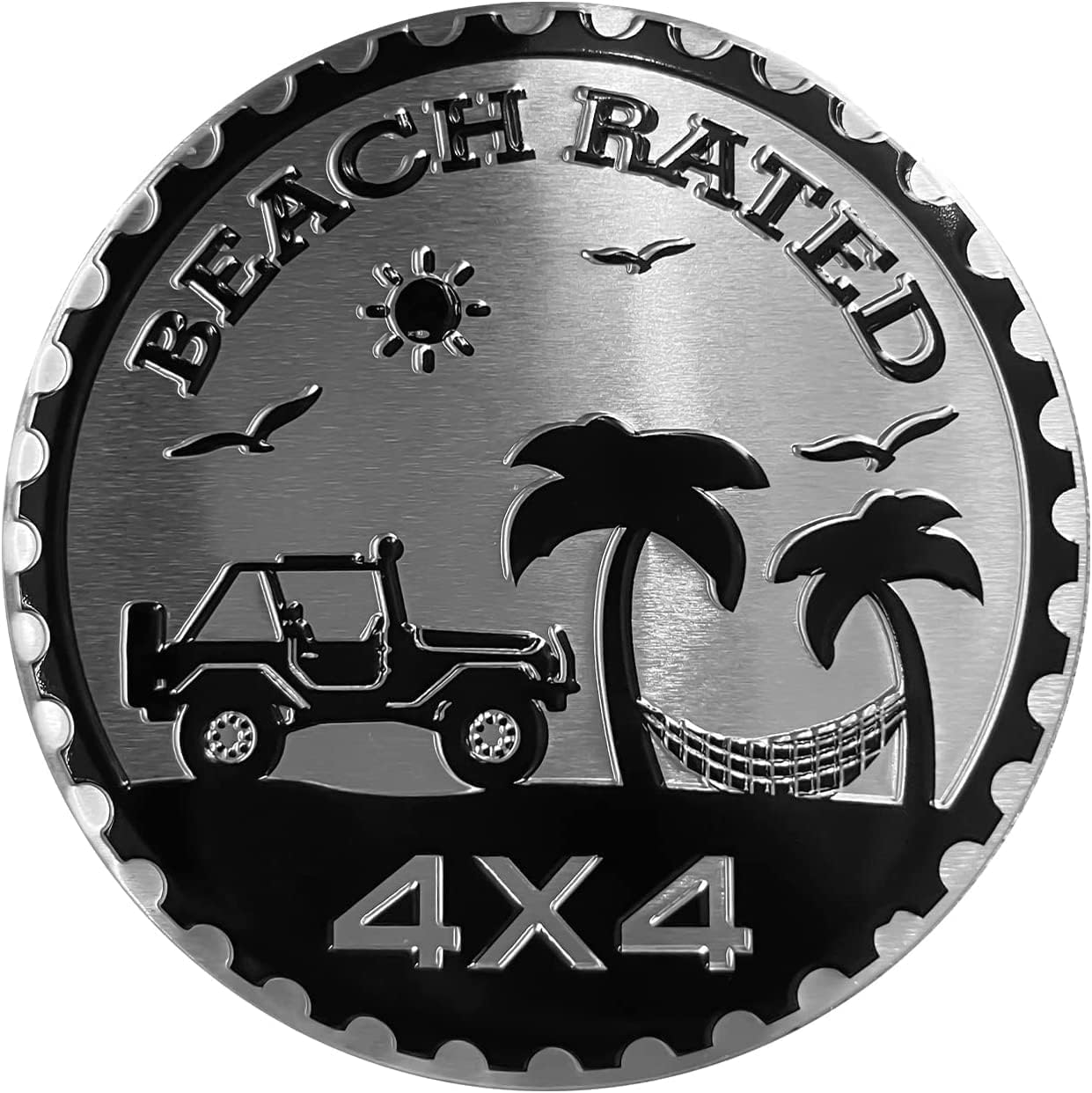 Beach Badge Rated Car Emblem, 4 x 4 Metal Automotive Badge 3D Metal Car Badges Emblems Round Emblem Decals Car Badge Decals Stickers Compatible with Jeep Wrangler Vehicles Trucks SUV Emblems von DDDXF