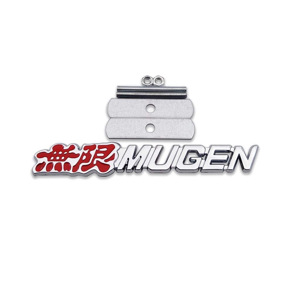 Metal Mugen Logo Auto-Emblem Premium 3D Chrom Badge Racing Sport Aufkleber Turbo Power Aufkleber (Silber & Rot, Frontgrill) von DDDXF