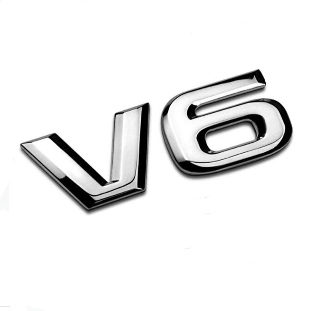 V8 V6 Emblem Abzeichen, Auto-Seitenkotflügel, Heckklappen-Emblem, Abziehbilder, Ersatz für Jeep BMW Dodge Mercedes Benz Chrysler Toyota Honda Nissan Kia Chevrolet (V6 Silber) von DDDXF