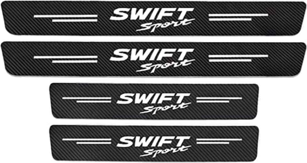 4 Stück Auto Einstiegsleisten Schutzfolie für Suz-uki Swift Sport, mit Logo Kohlefaser Türeinstiegsschutz Aufkleber Kratzfest Aufkleber,White-normal von DDGFHGHK