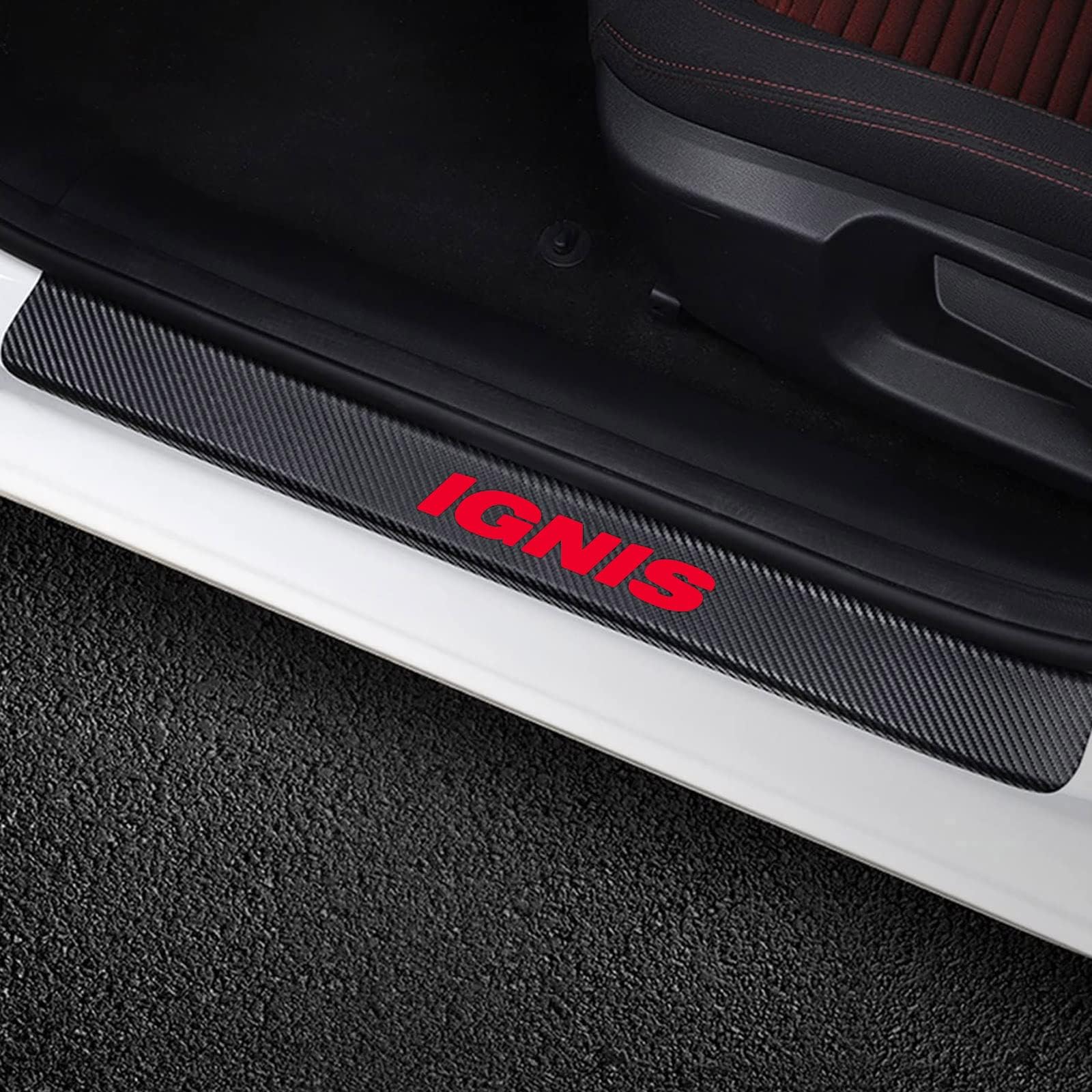 Kohlefaser Auto Einstiegsleisten Schutz für Suz-uki Ignis, Türschweller Kratzschutz Abdeckung Verkleidung Protector Pedal Aufkleber Willkommen Pedal Scuff Guard Car Styling Zubehör,Red von DDGFHGHK