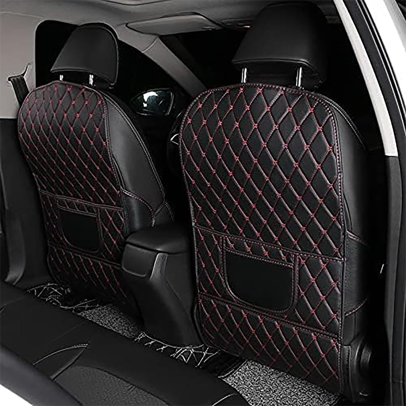 DDLLZDSP Anti Kick Pad für Autorücksitze für Toyota Prius 2012-2024, Schmutzabweisend Auto Rückenlehnenschutz mit Aufbewahrungstasche, Auto Ssauber und Ordentlich zu Halten,A/Black-Red von DDLLZDSP