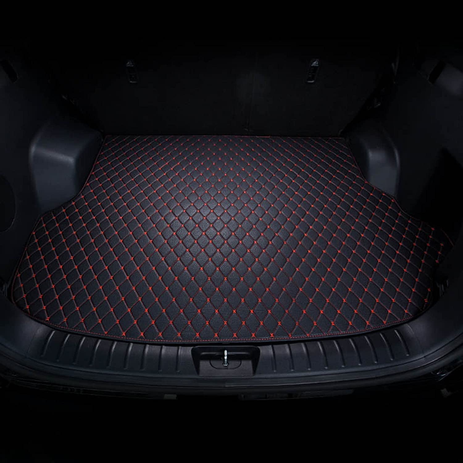 Auto Leder Kofferraummatten für Infiniti QX70 2013-2017, Kofferraum Cargo Palette Wasserdicht rutschfest Kofferraumwanne Schutzmatte,Black-red von DEBAO